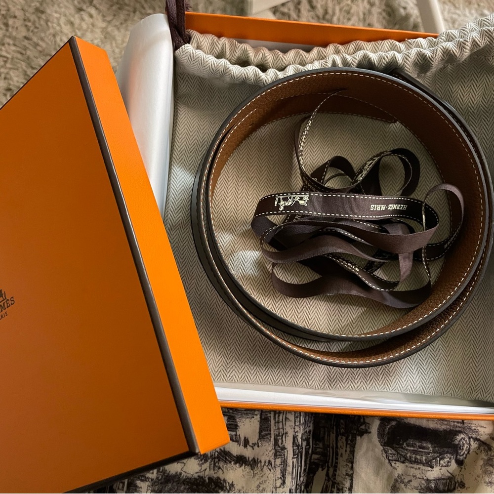 Hermes H Belt Reversible Leather Strap (No buckle)
